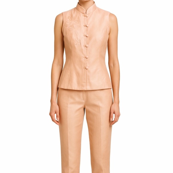 Donna Morgan Peach Embroidery High Rise Pant Set - Picture 6 of 12